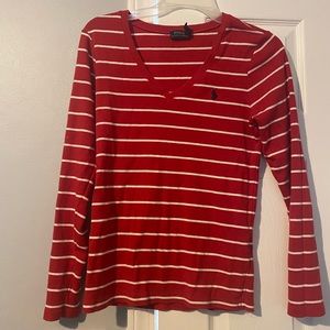 Striped Polo V-Neck Long Sleeve